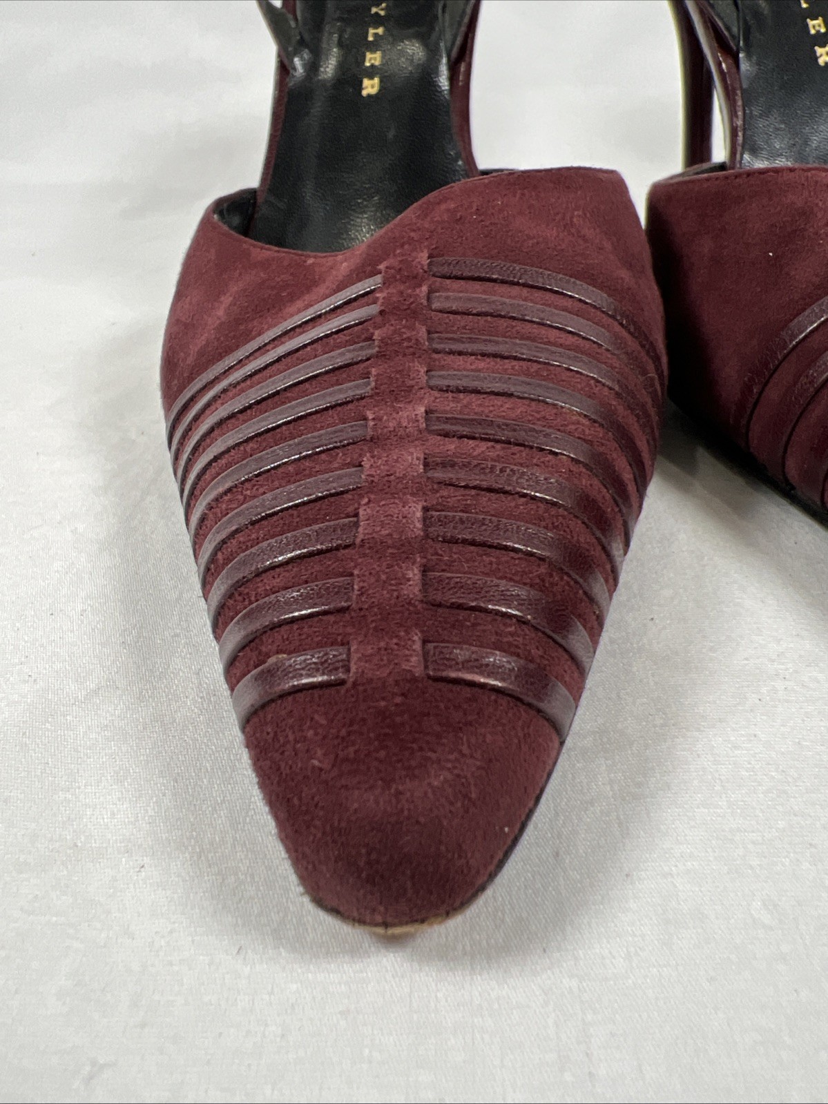 Richard Tyler Burgundy Suede Slingback Heels Pointed Toe Leather Pumps Luxury 8M