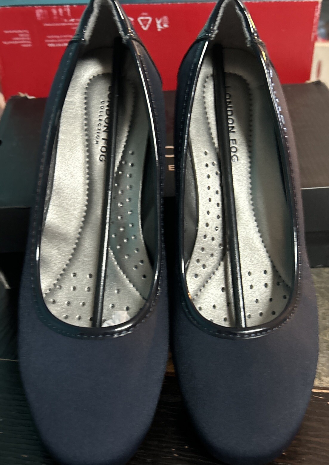 London Fog LF Chester Navy Neoprene FG 156A Slip On Wedge Heel Women Sz 8 M