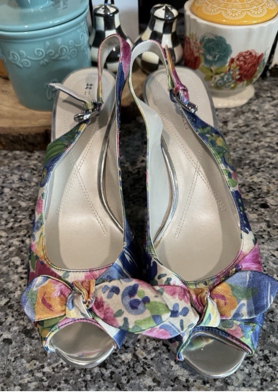 Adorable Vintage Naturalizer Floral Peep Toe Sling Back Size 8