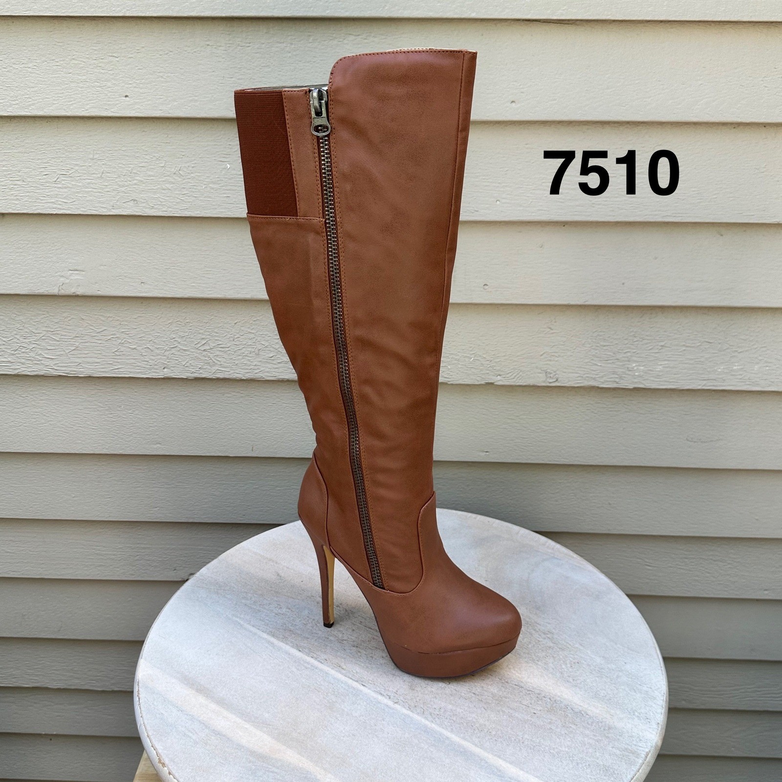 Michael Antonio Brandy Whiskey PU Knee High Platform Stiletto Boots Mens 8.5