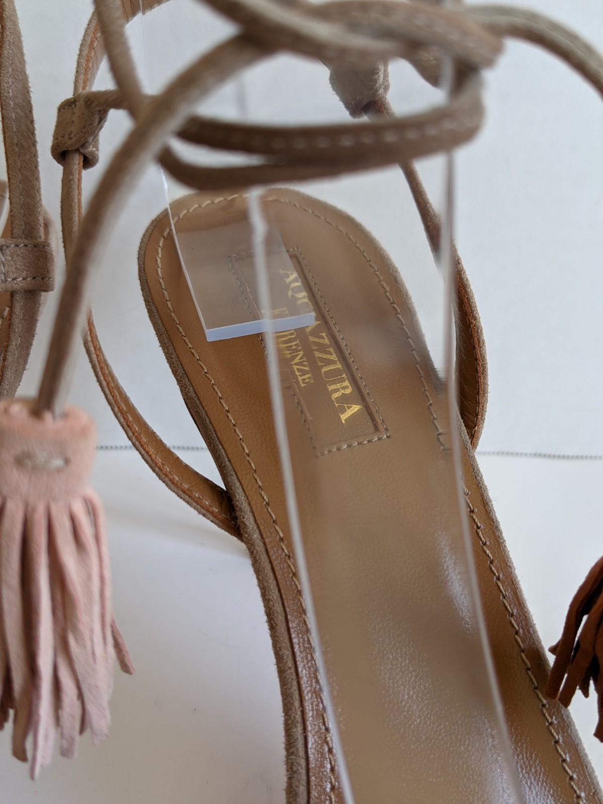 AQUAZZURA WILD THING 85 mm TERRACOTTA SUEDE FRINGE SANDAL Heels 38