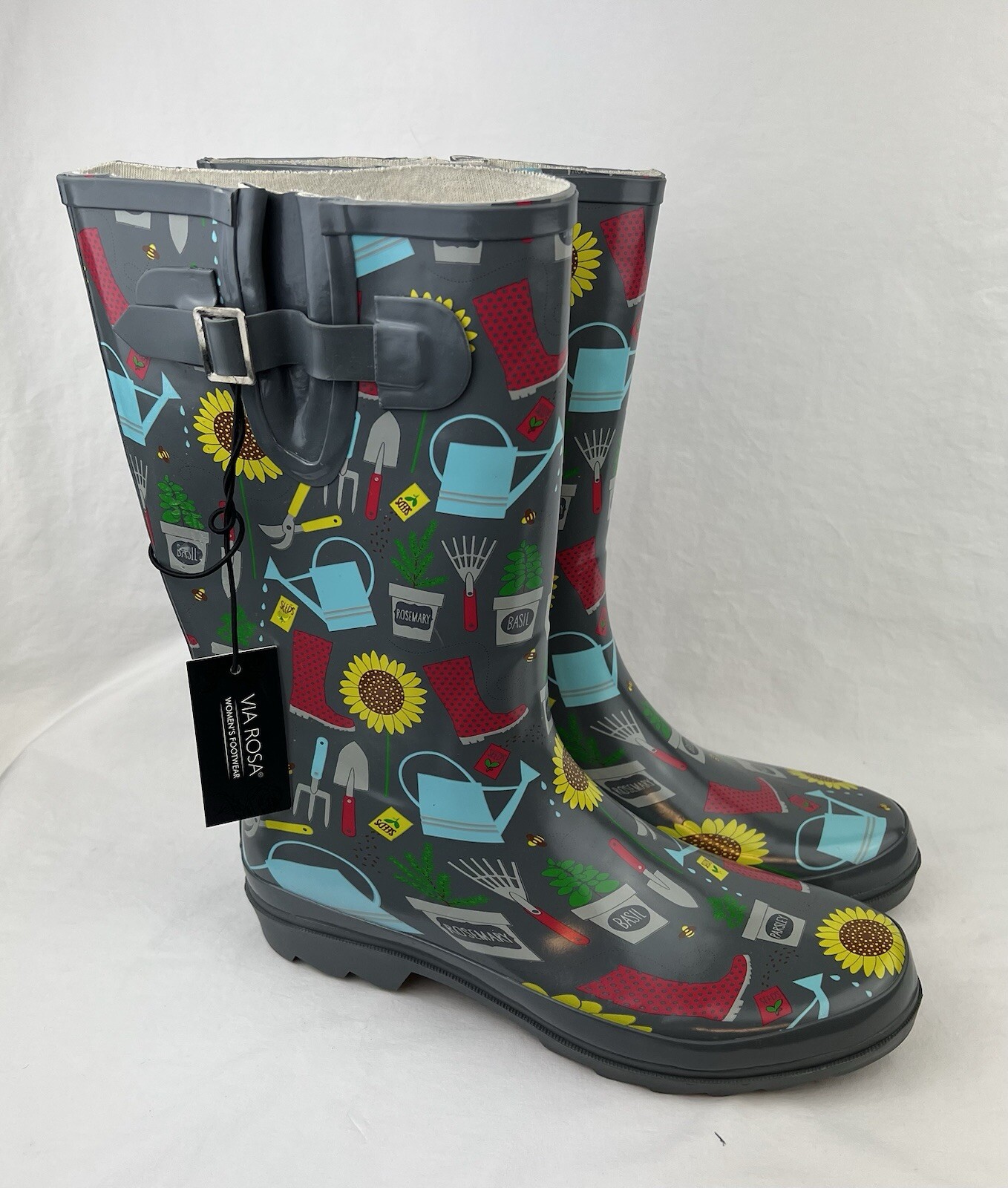 NWT VIA ROSA Rain Boots Womens 12″ Garden Boots Waterproof Rubber Sz 11