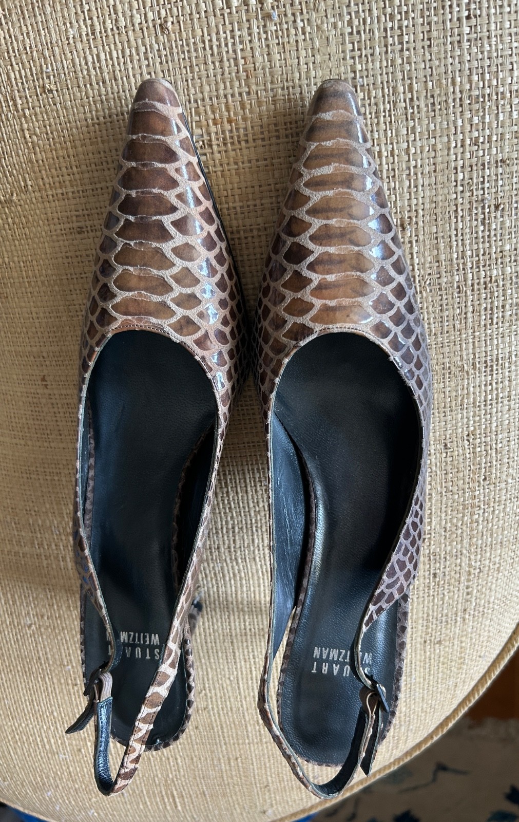stuart weitzman heels 9N NWOB brown faux snakeskin 3-1/4 inch heel pointed toe