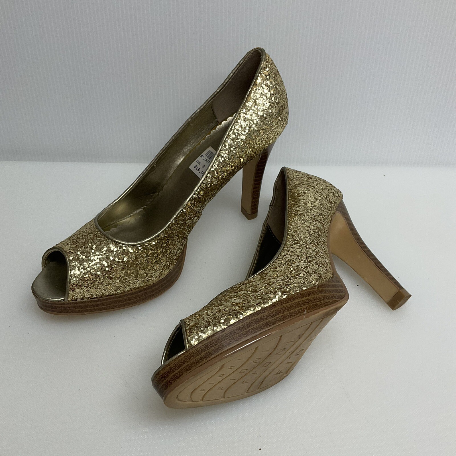 FIONI sz 8 Peep Toe Sparkle Gold Glitter Platform Cocktail Party Heels
