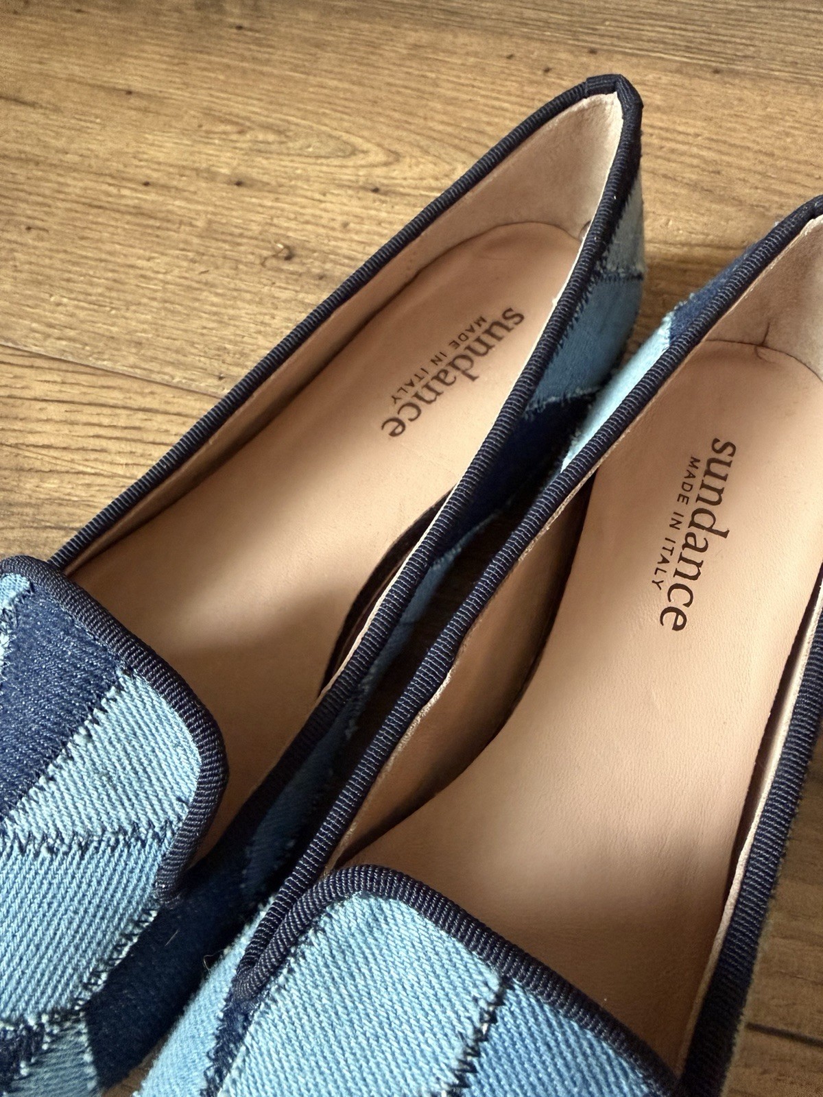 Sundance Made In Italy Women’s Size 38 Blue Chevron Patchwork Denim Loafer Flat