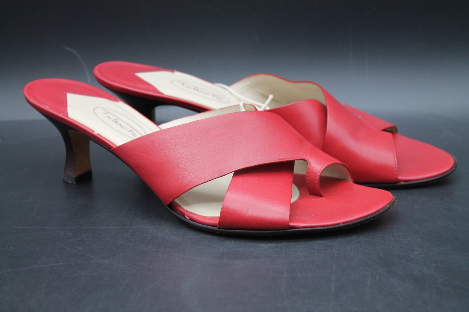 Talbots Red Leather Toe Loop Slide Kitten Sandals Women’s Size 8B Made In Brazil