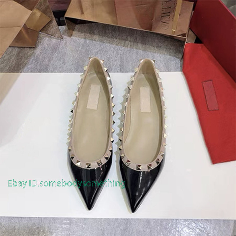 Women’s Gold Rivets Matte Shiny Summer Pointed Toe Shoes On Flats Sandals Pump