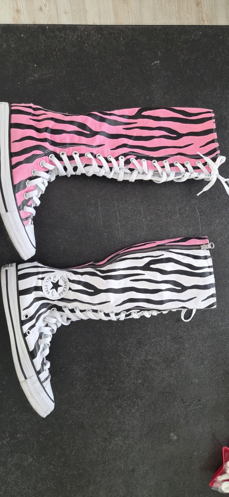Converse Knee High Zebra Striped White and Pink Customized Women’s