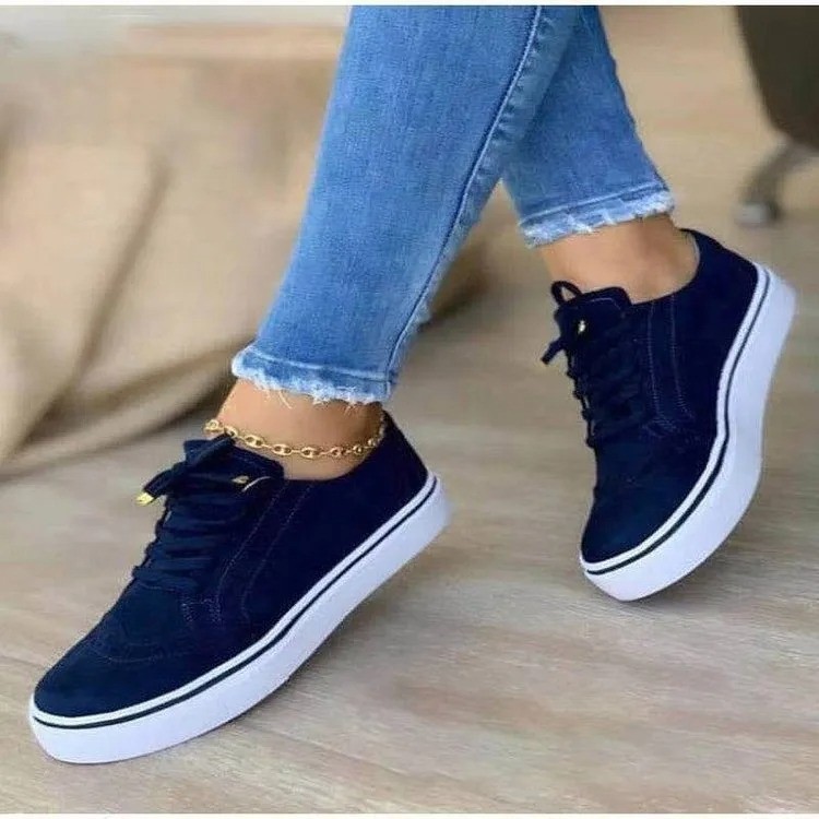 Women’s Platform Sneakers Chain Leather Lace Up Casual Walking Shoes