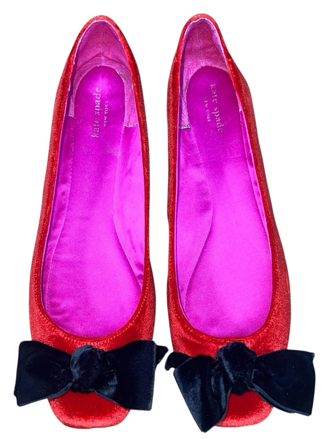 Kate Spade Red Velvet Bow Ballet Slippers Flats Shoes, Women’s size 9M