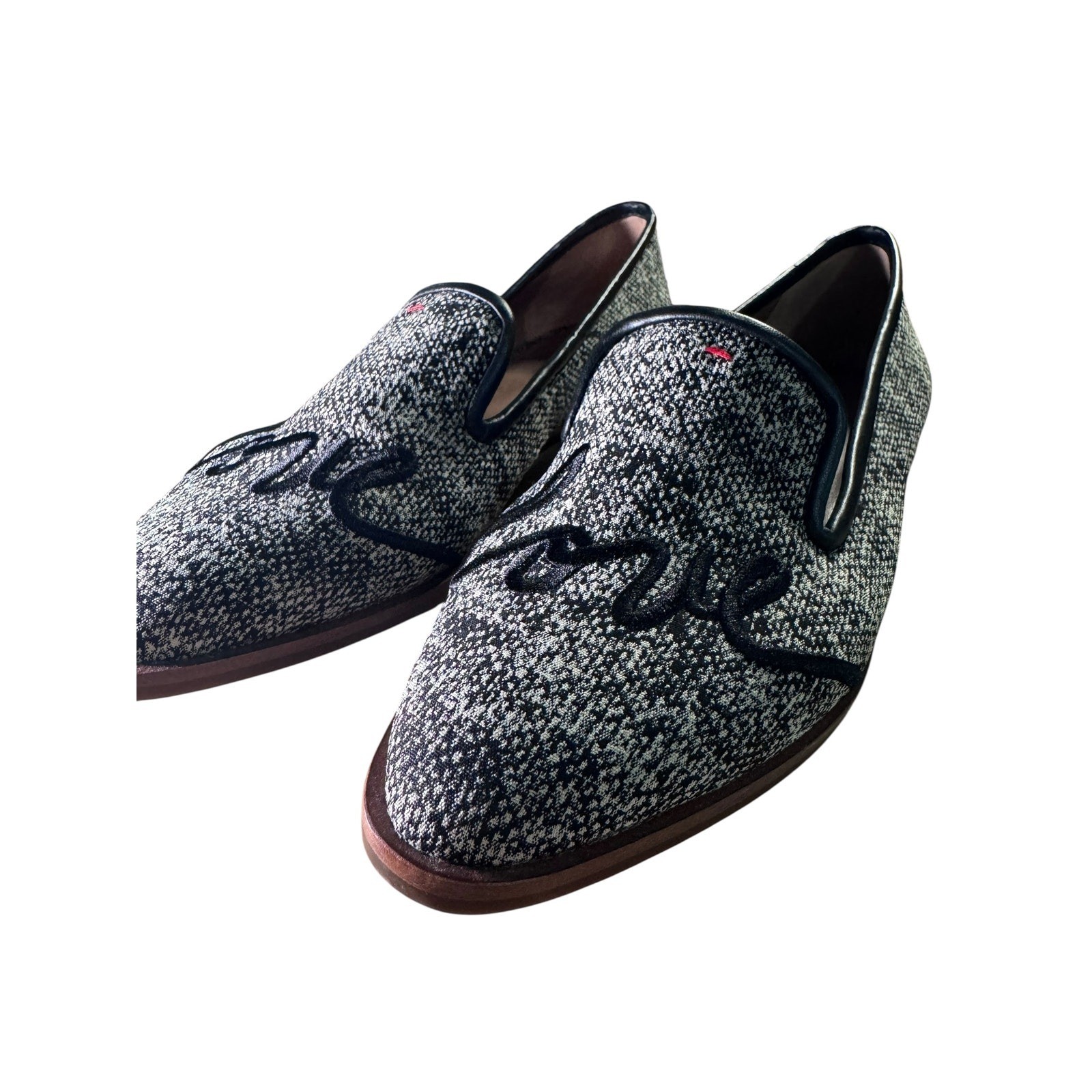 ED Ellen DeGeneres Loafers 9.5 Black White Love Embroidered Tweed Flats Preppy