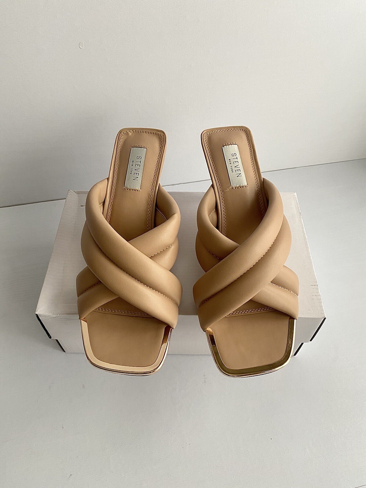 ✨New STEVEN NEW YORK Imara Faux Leather Squared Toe Sandals Nude Womens Size 9M