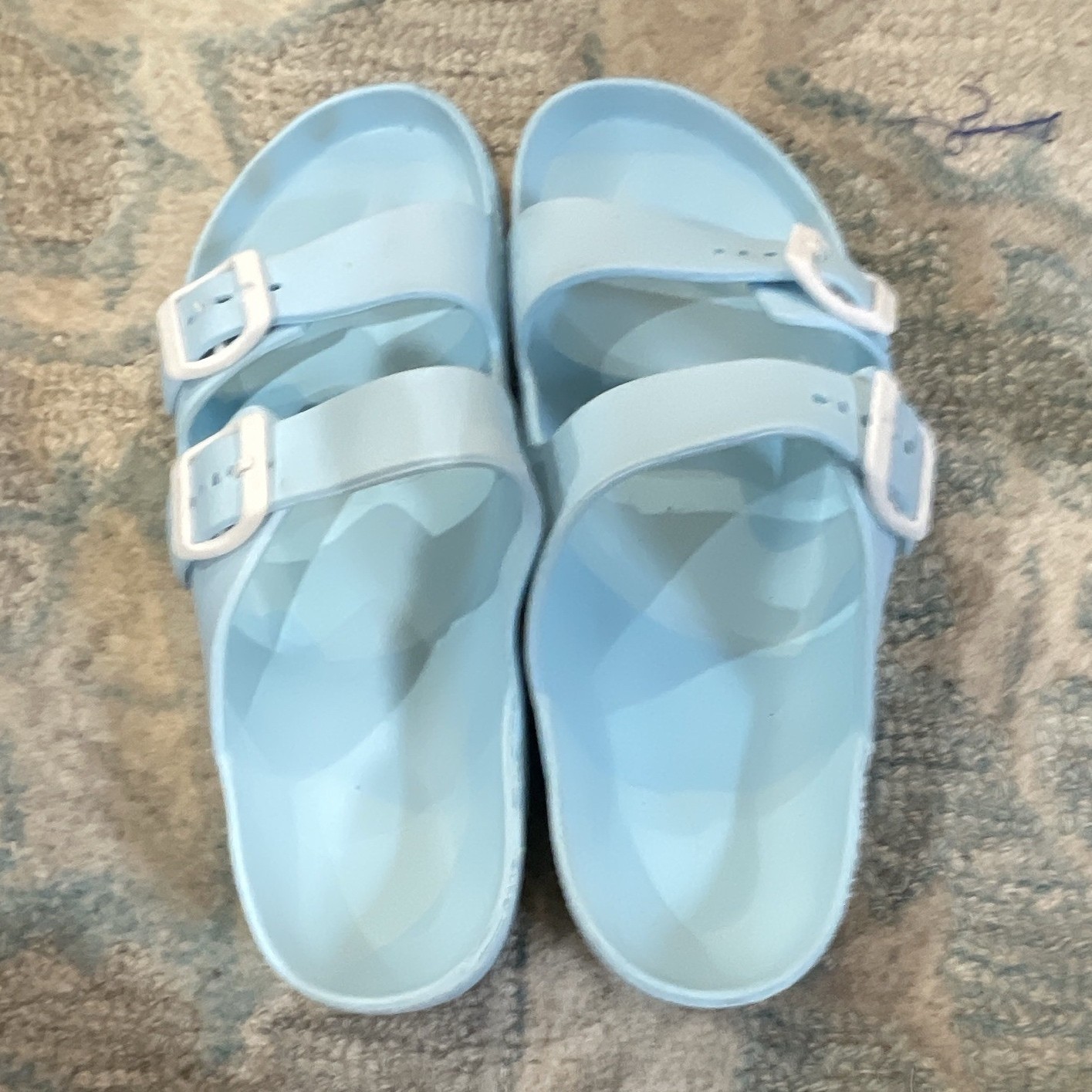 Women’s Blue Slide Sandals Double Buckle Adjustable Strap Flat Casual Summer 9