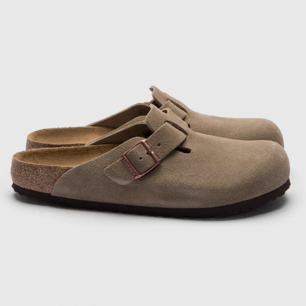 Birkenstock Boston Taupe Suede Leather Soft Footbed Unisex Clog Casual Shoes