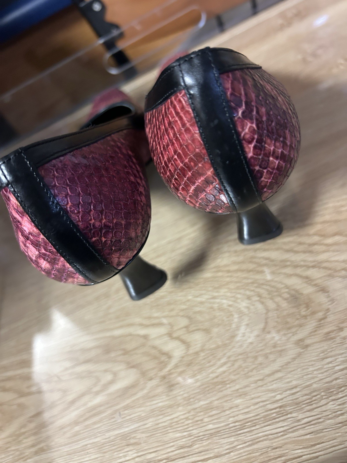 Alexandra Da Vinci Pink Black Snakeskin Heels Made In Italy 3″ Heel Size 7.5