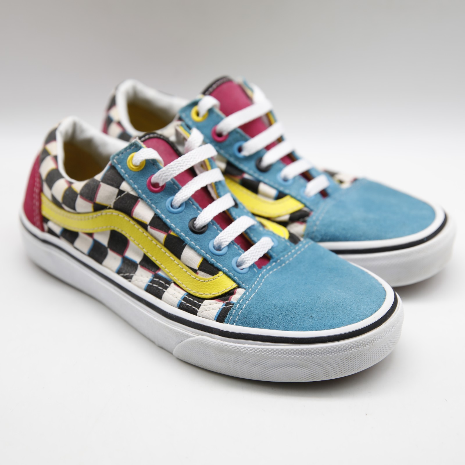 Vans Off The Wall Shoes Colorful Checkered Sneakers Blue Pink Men 5 Women 6.5