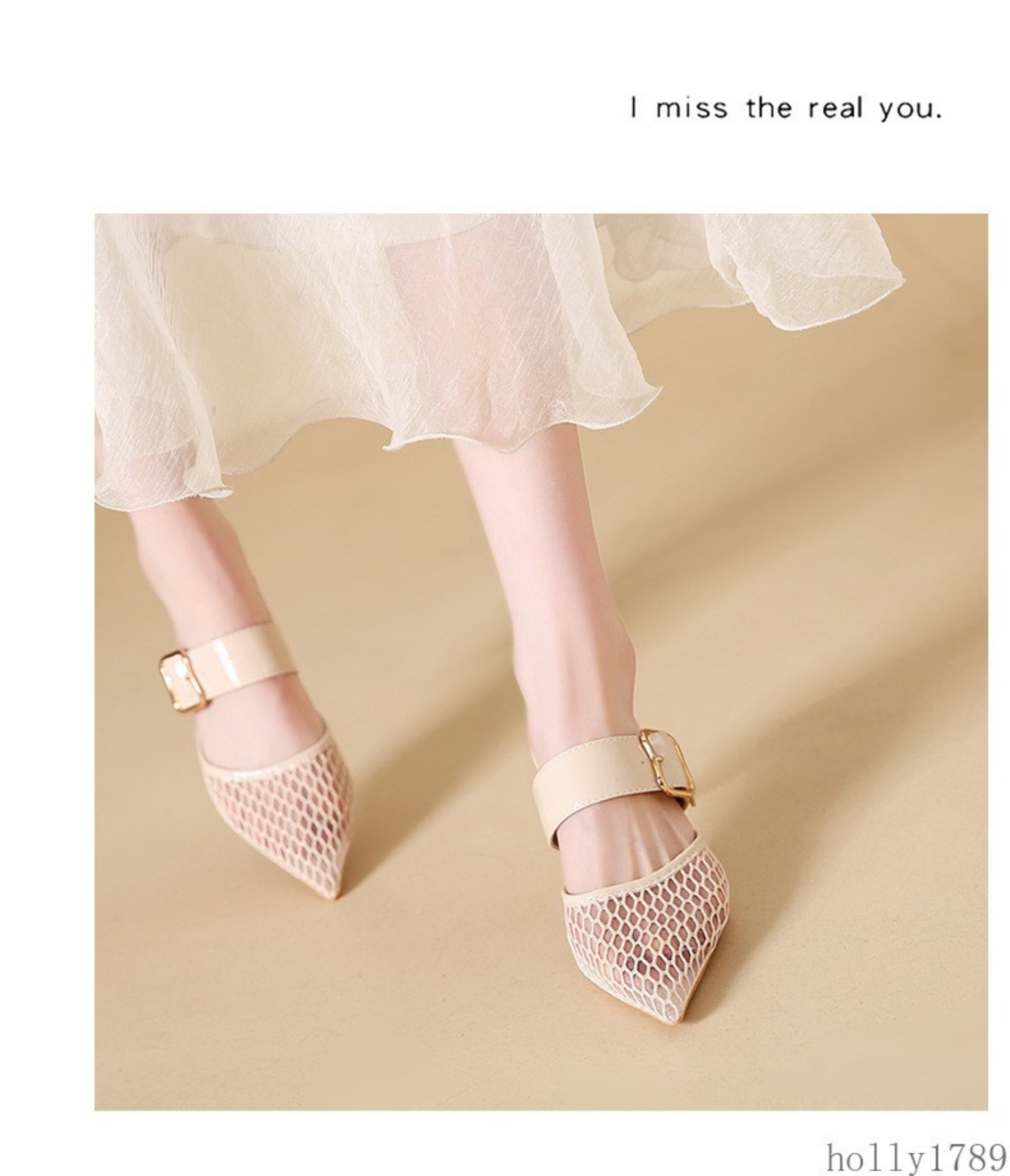 Mesh Pointed Toe Mule Heels Women Hollow Out Strap Slip on High Heel Sandals