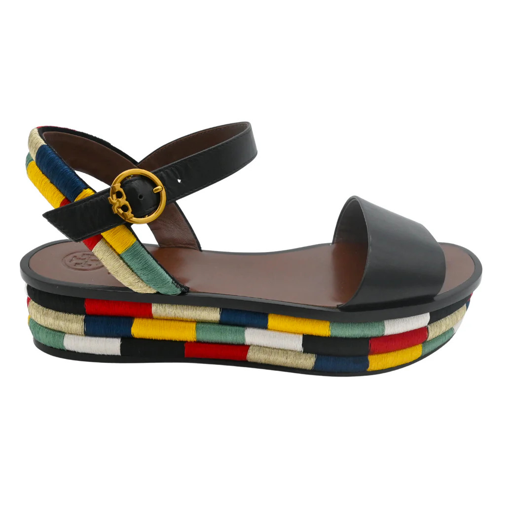 TORY BURCH | Camilla Black Leather Colorblock Platform Sandals Size 9.5M