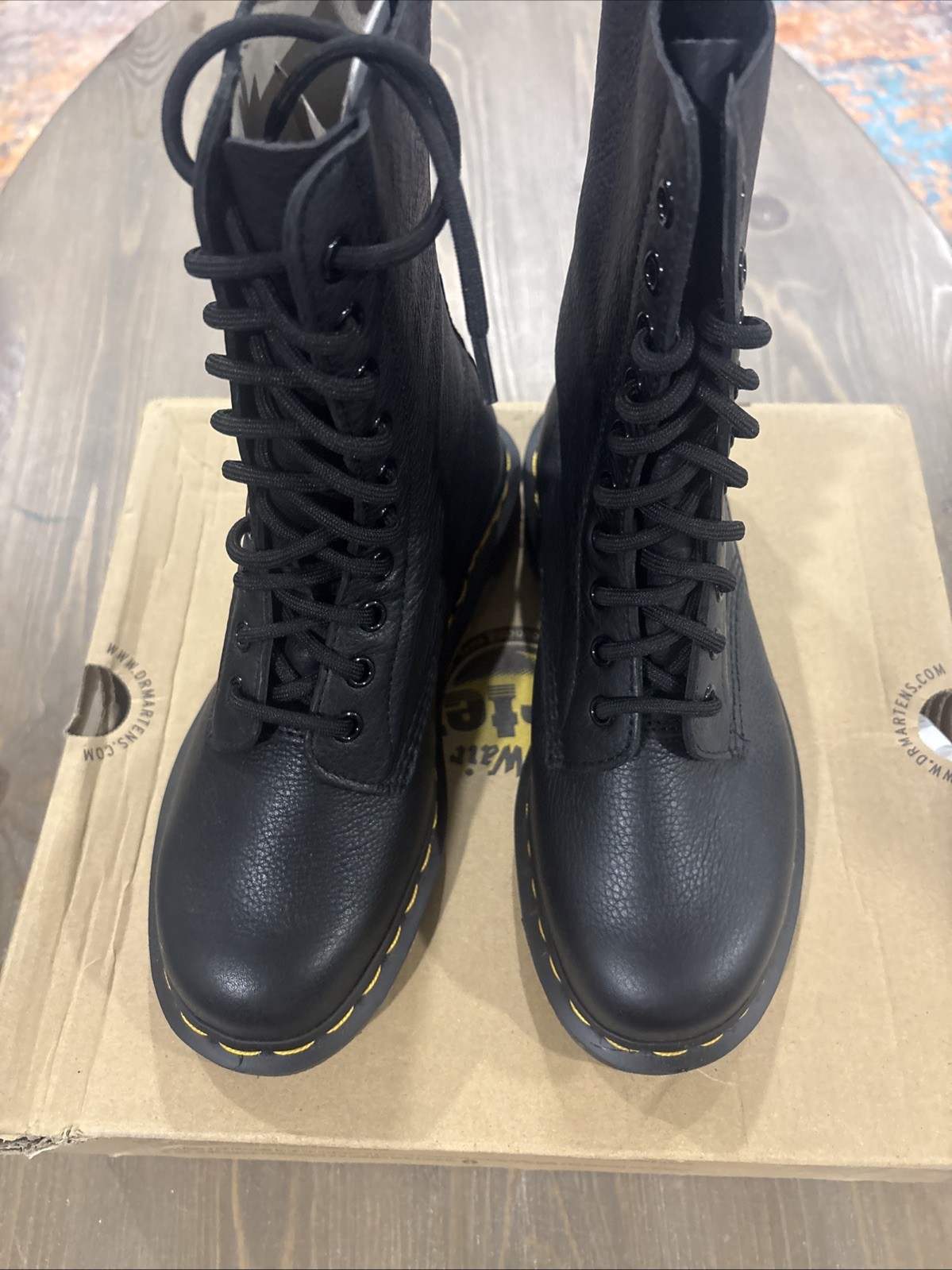 Dr. Martens Pascal 1490 Virginia Leather Boots for Women, Black Grunge Core NIB