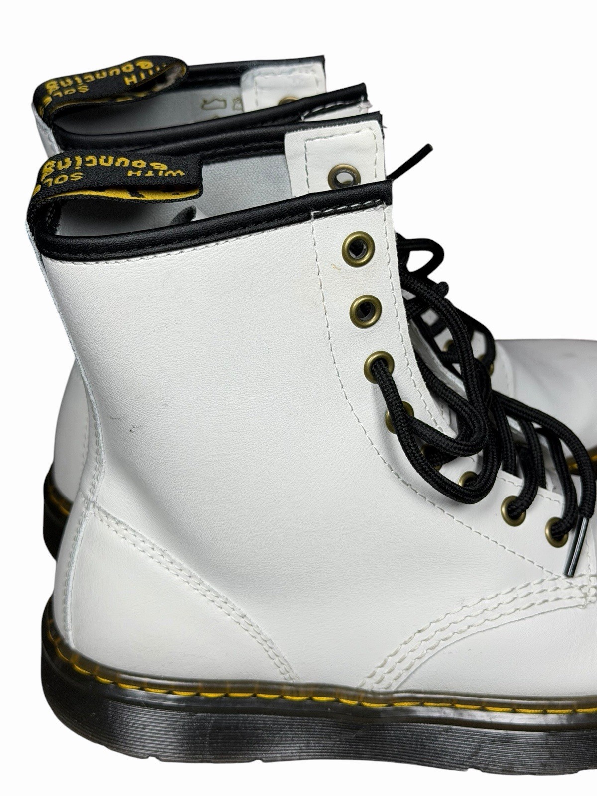 Dr Martens Zavala White Leather Combat Boots Women’s 8 Lace Up 1460 Style