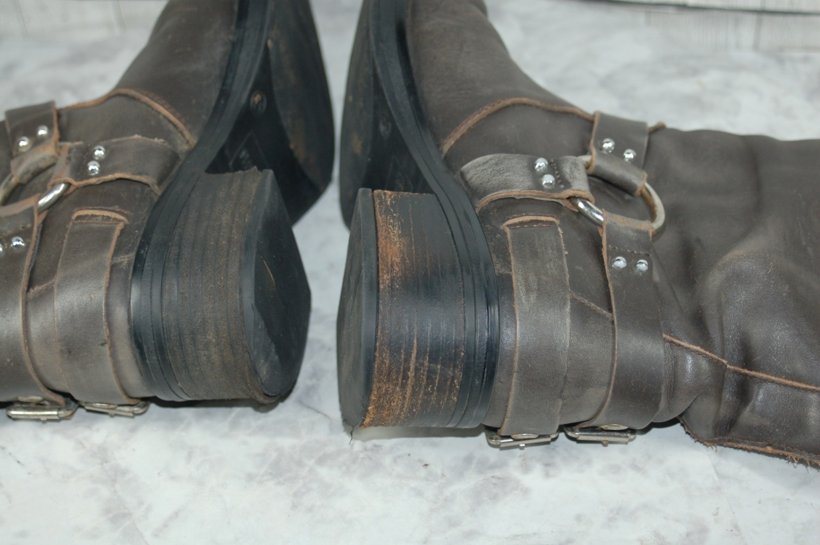 Steve Madden Brocks Biker Boots Women 8.5M Punk Harness Shoes Brown Distressed