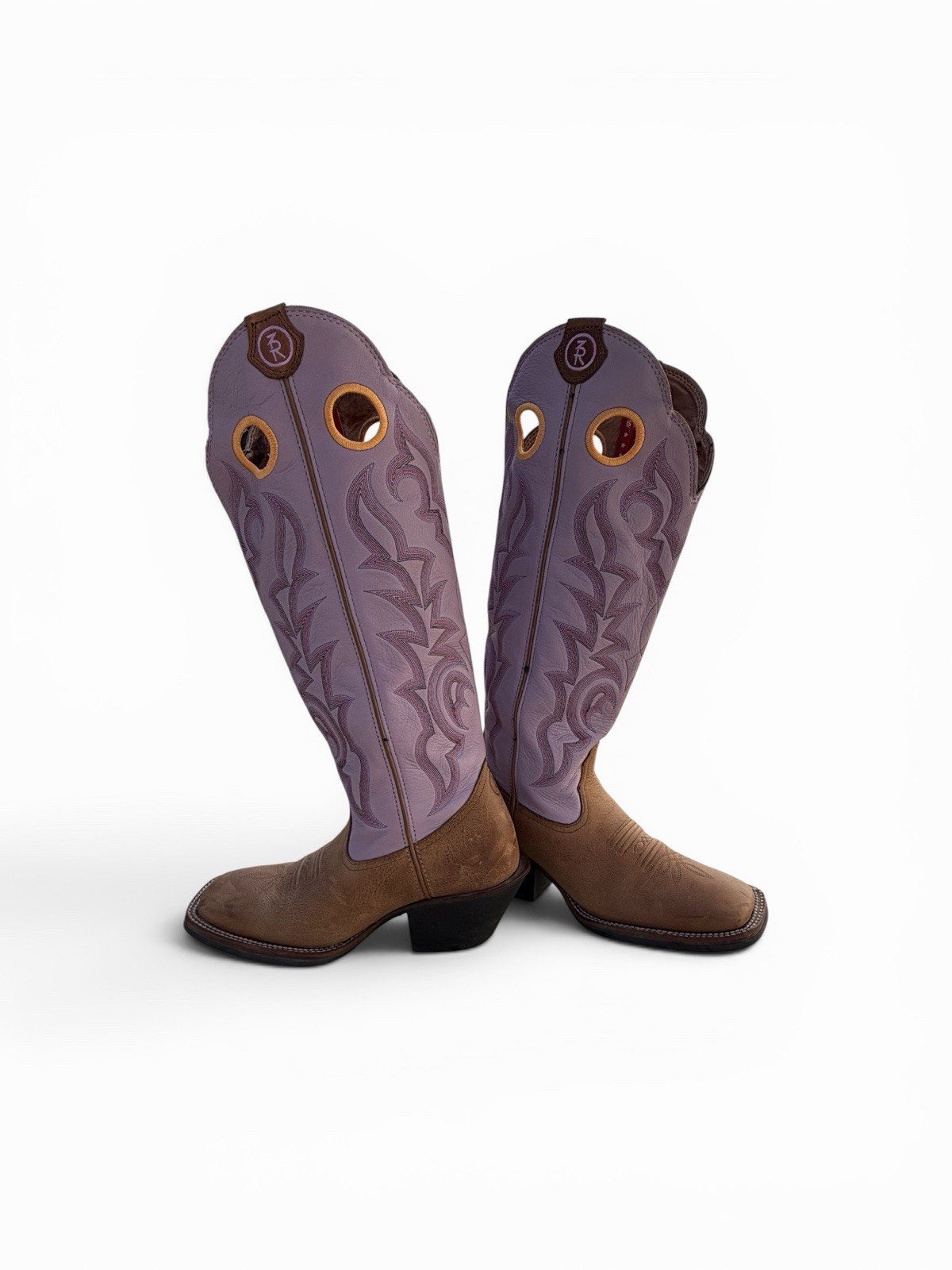 Tony Lama Womens 3R Buckaroo Boots Lavender Tops 2″ Heel Western Cowboy Sz 8B