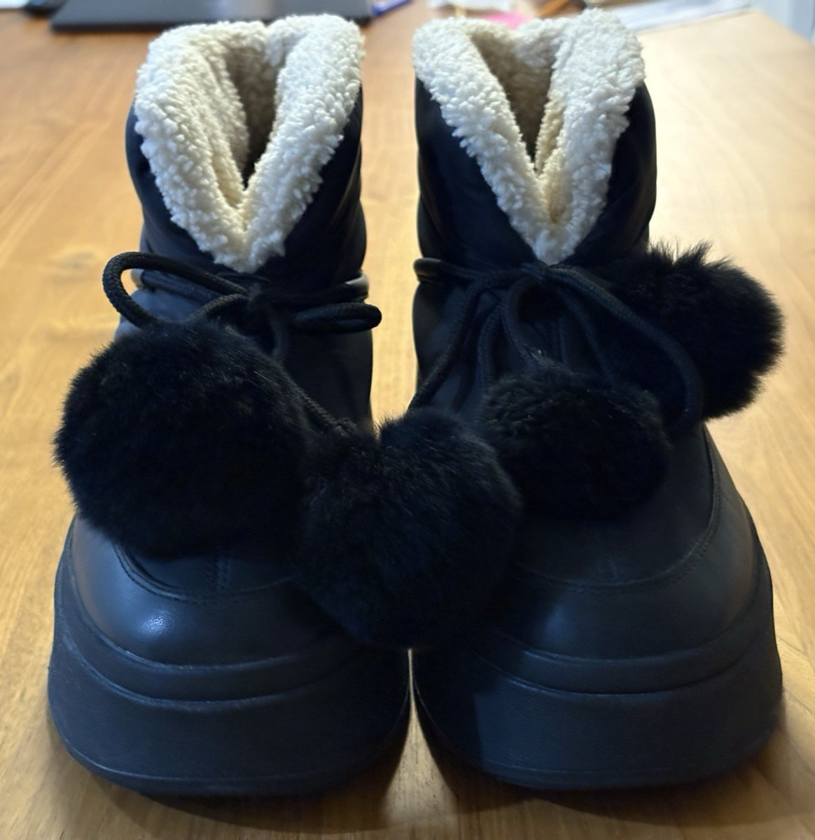 ASH Mini Black Faux Fur Pom Pom Platform Ankle Booties US 7.5-8 EU 38 NWOB
