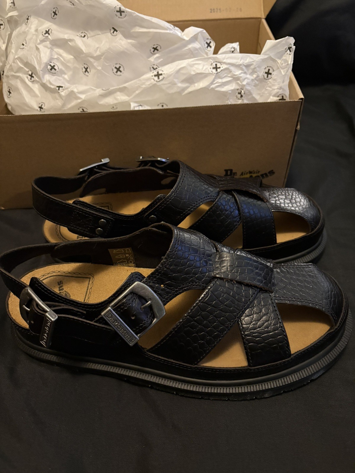 Dr. Martens Archive Sandal Fisherman Crocodile Analine Leather Brown EU 42 US 10