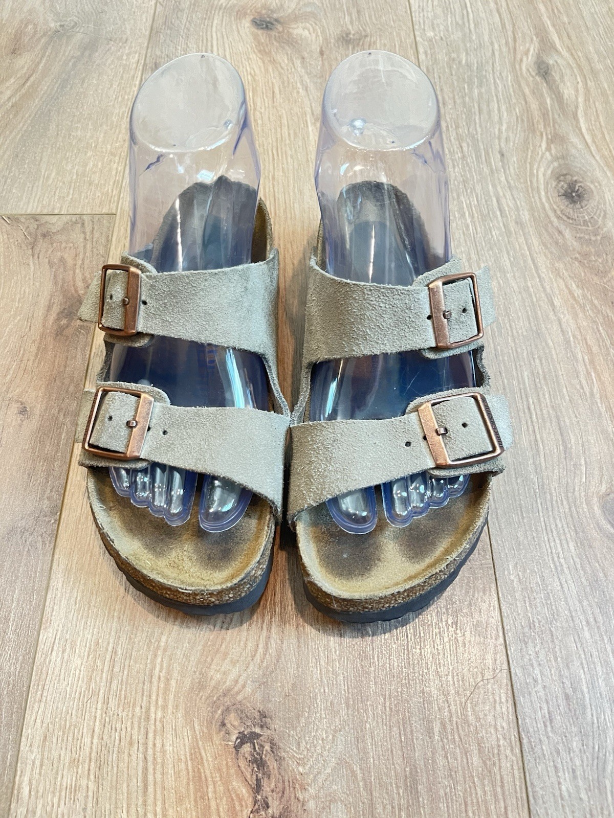 Birkenstock Arizona Suede Double Buckle Slide Sandals Beige EU 35 US 4-4.5