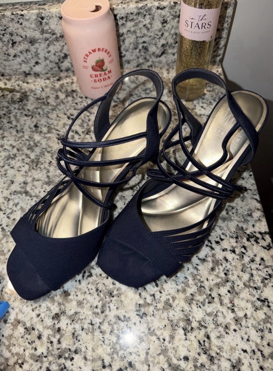 Impo Women’s Strappy Slingback Heel Blue Textile Block Heel Open Toe US 8.5 M