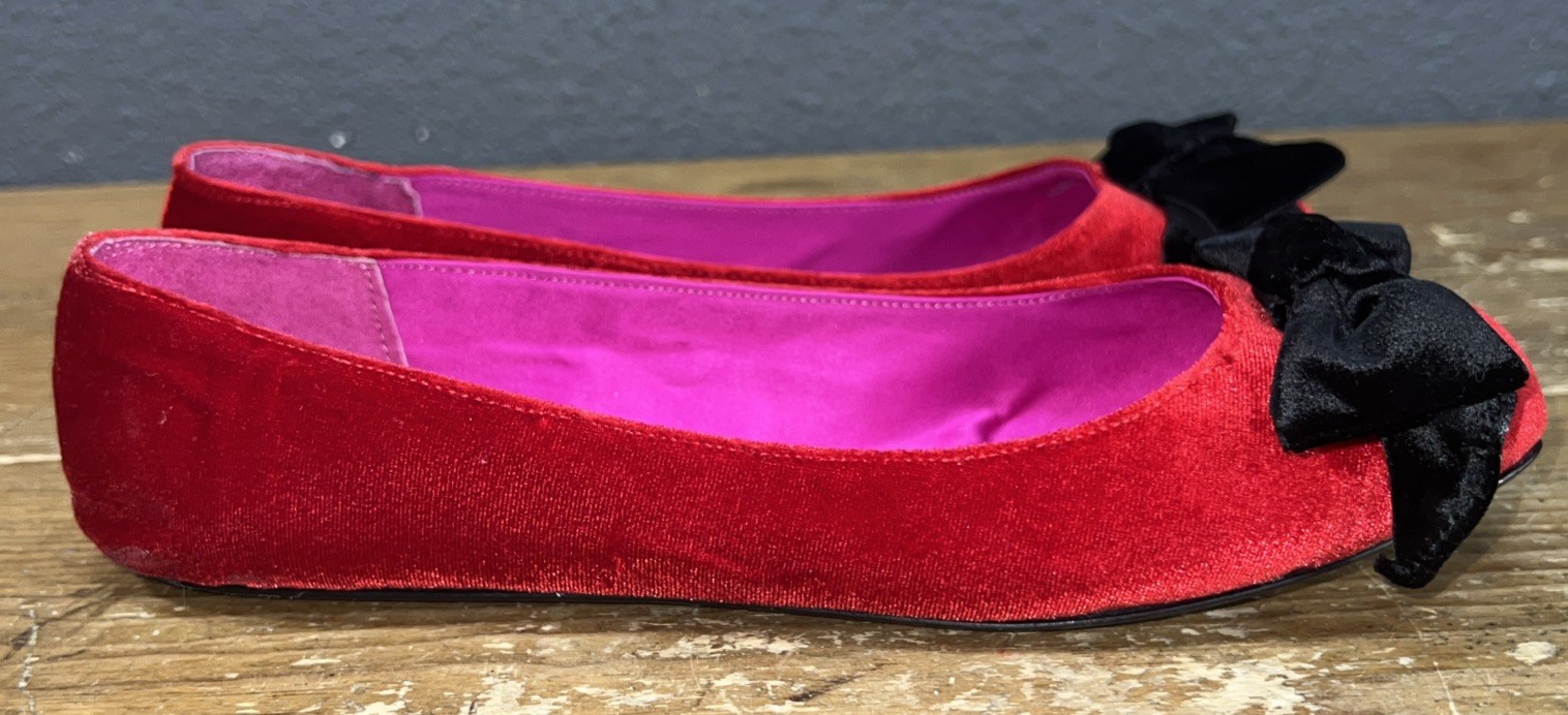 Kate Spade Red Velvet Bow Ballet Slippers Flats Shoes, Women’s size 9M