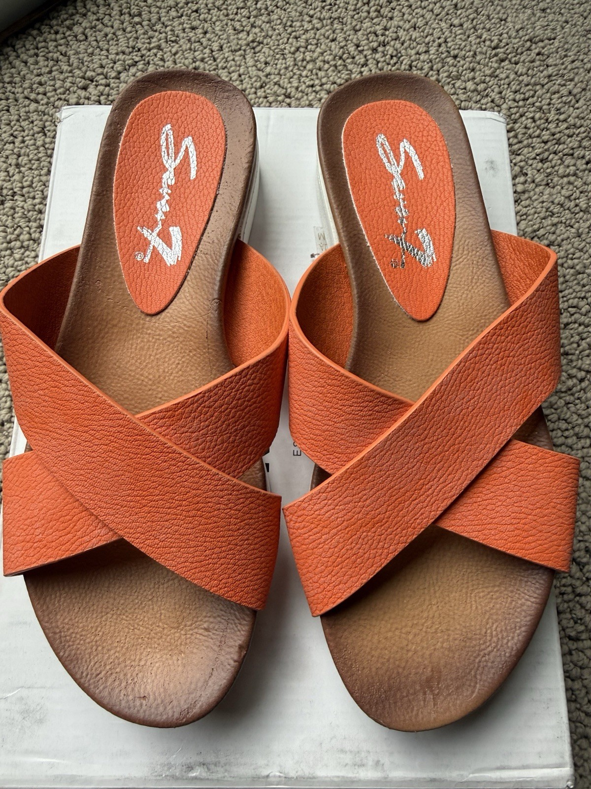 Seven7 Orange Man Made Crisscross Strap Platform Slide Sandals Women 6