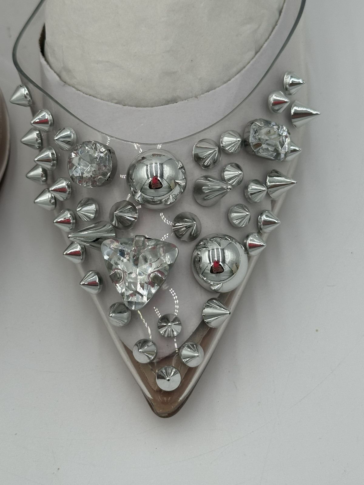 New Steve Madden Aware Clear Spike And Jeweled Heels Womens 5.5