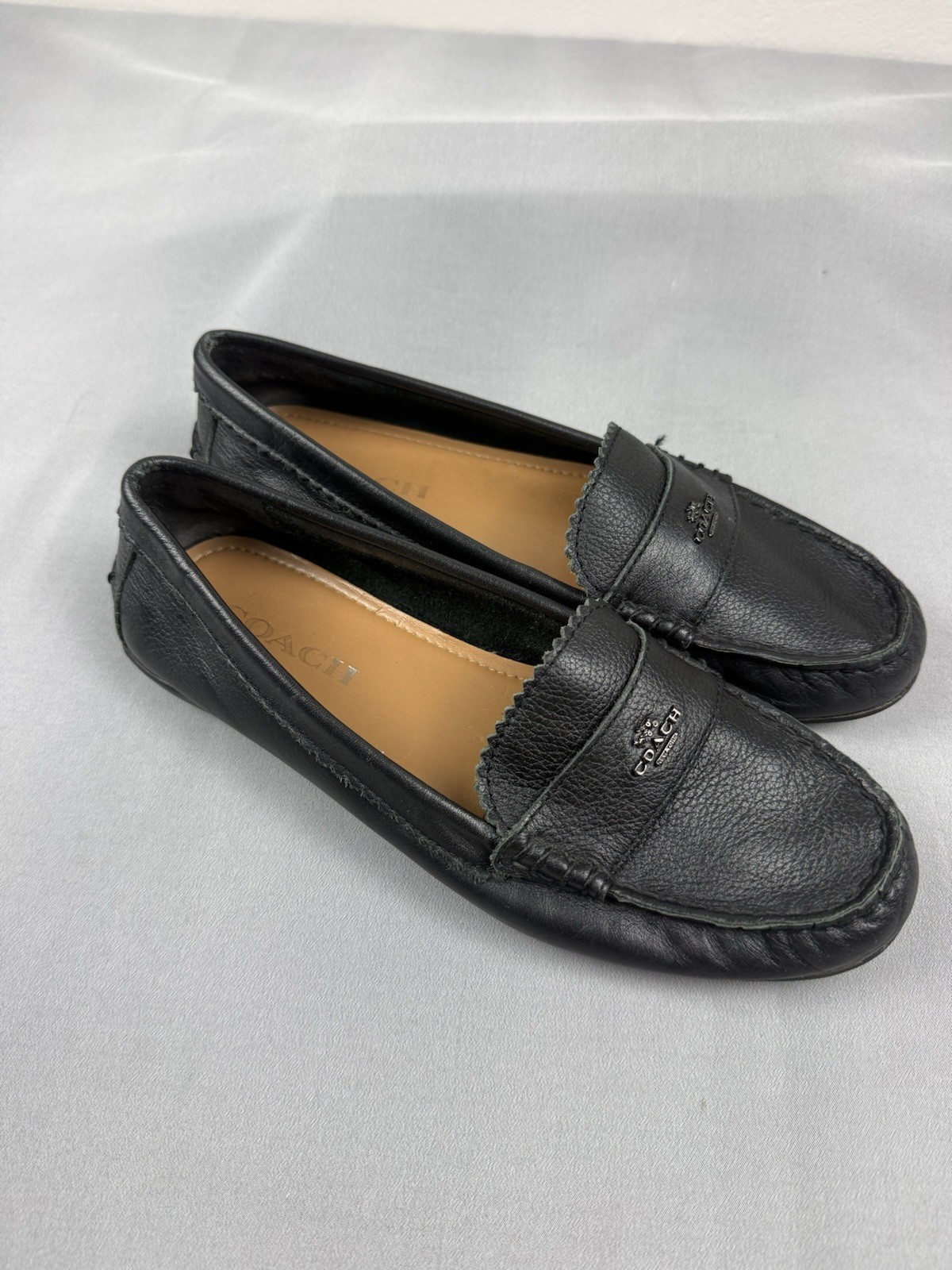Coach Odette Black Leather Loafers Women’s 7.5B Slip On Flats Shoes