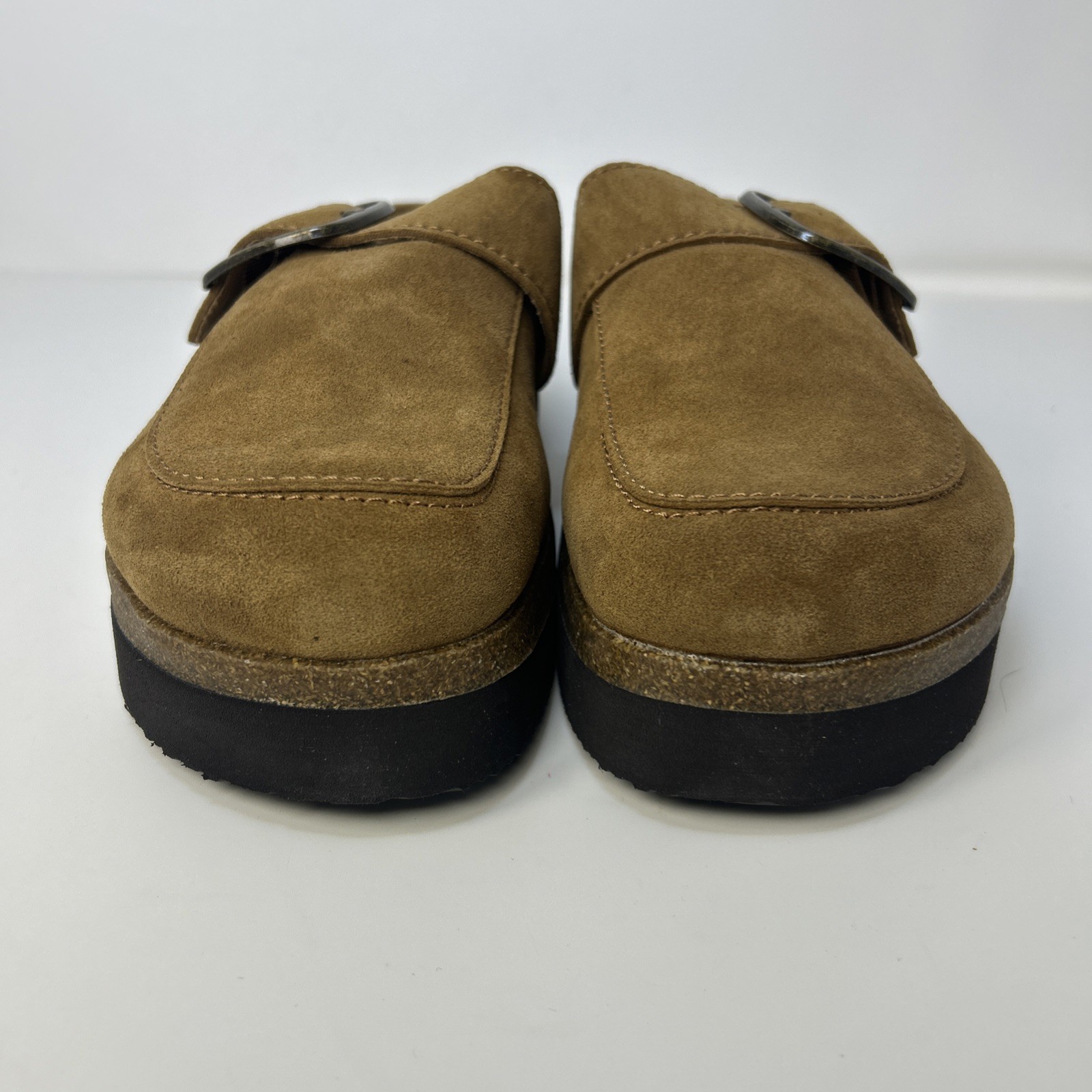 Flexwin Suede Clogs Women Size 11 Tan Mules Buckle Comfort Shoes NWB