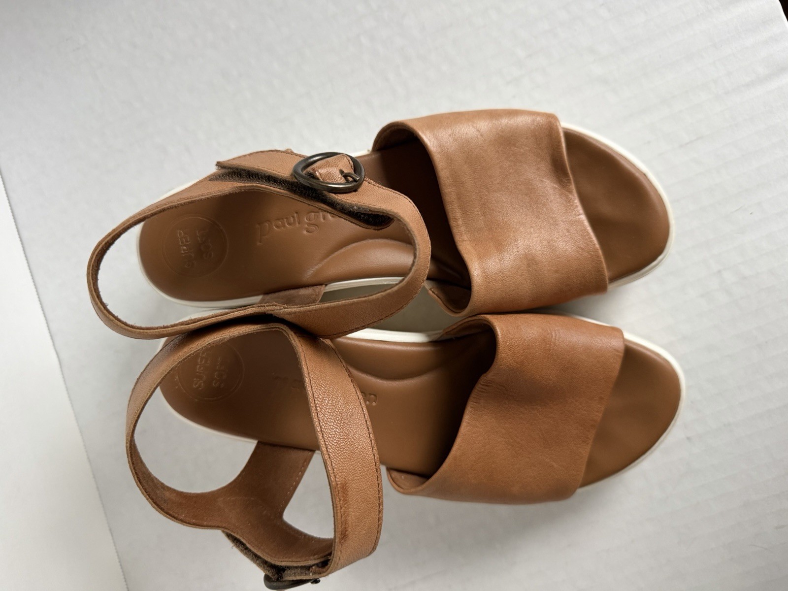 Paul Green Women’s Tan Leather Platform Wedge Sandals Size 4 1/2 UK 7 US