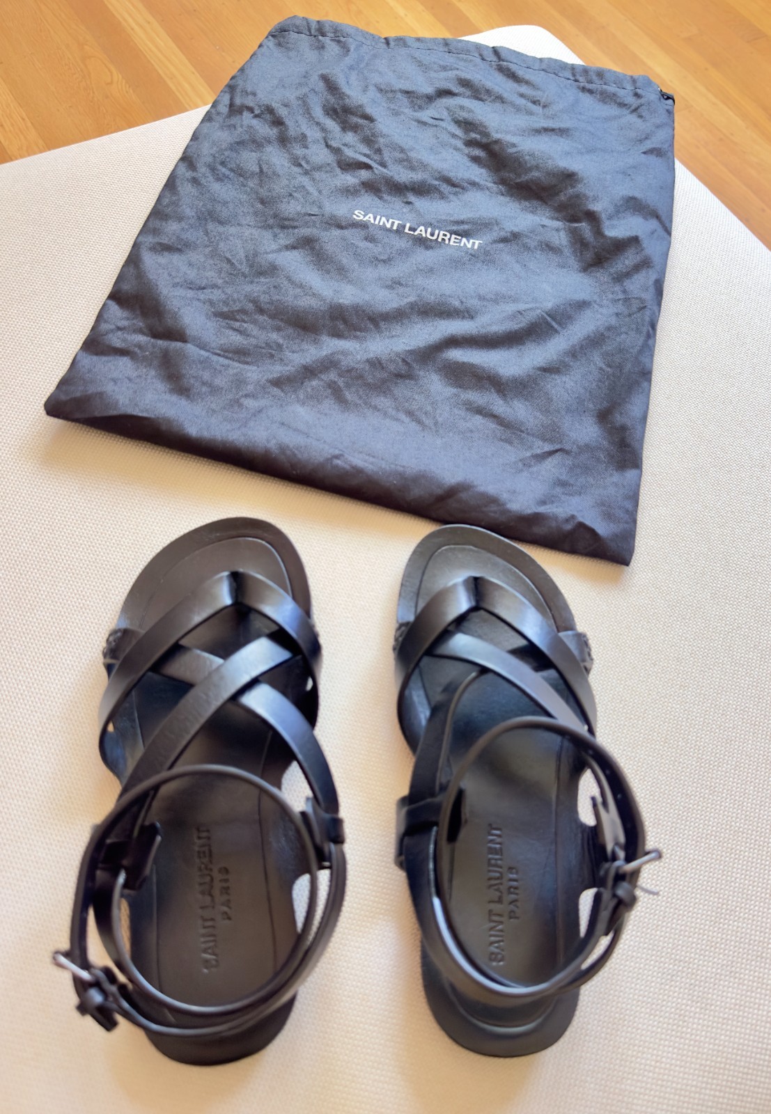 NEW SAINT LAURENT CULVER BLACK LEATHER GLADIATOR BUCKLE SANDALS SIZE IT 36 | US