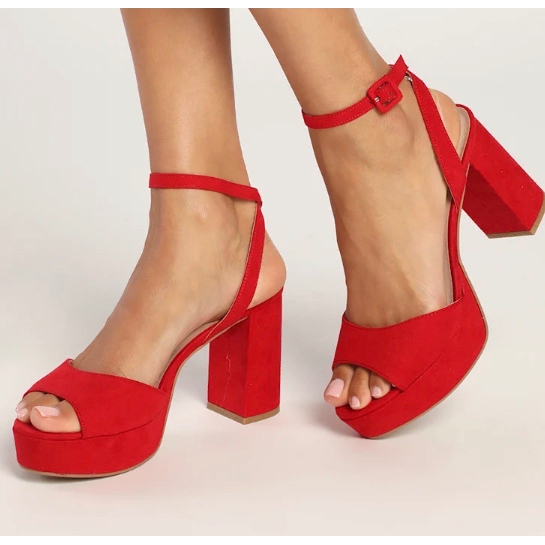 NEW Theresa Lollipop Red Suede Platform Ankle Strap Block Heel size 8M