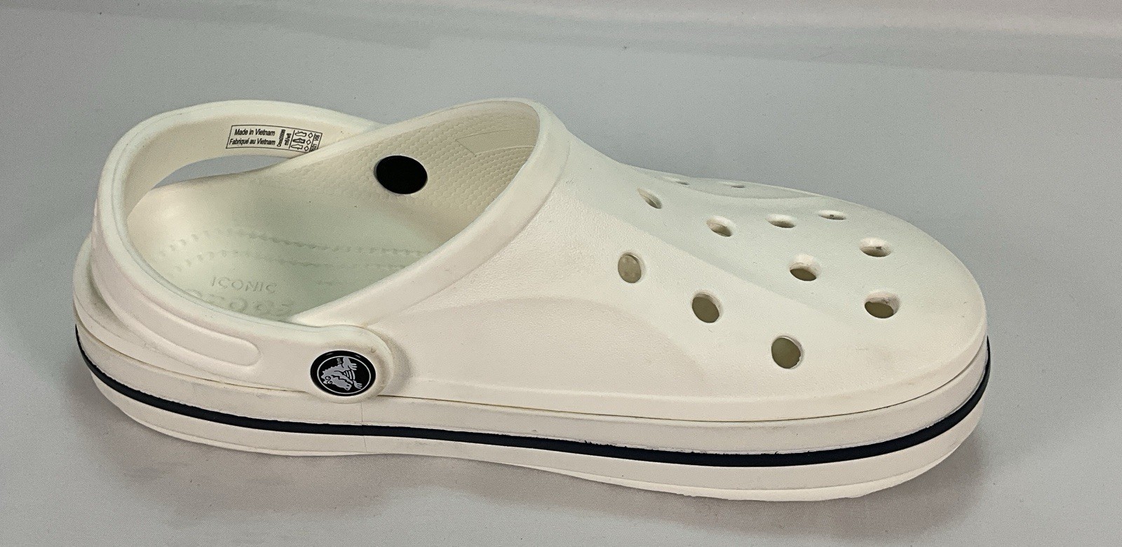 Crocs White Navy Logo 205089 Size Mens 6 Womens 8 Unisex EUC