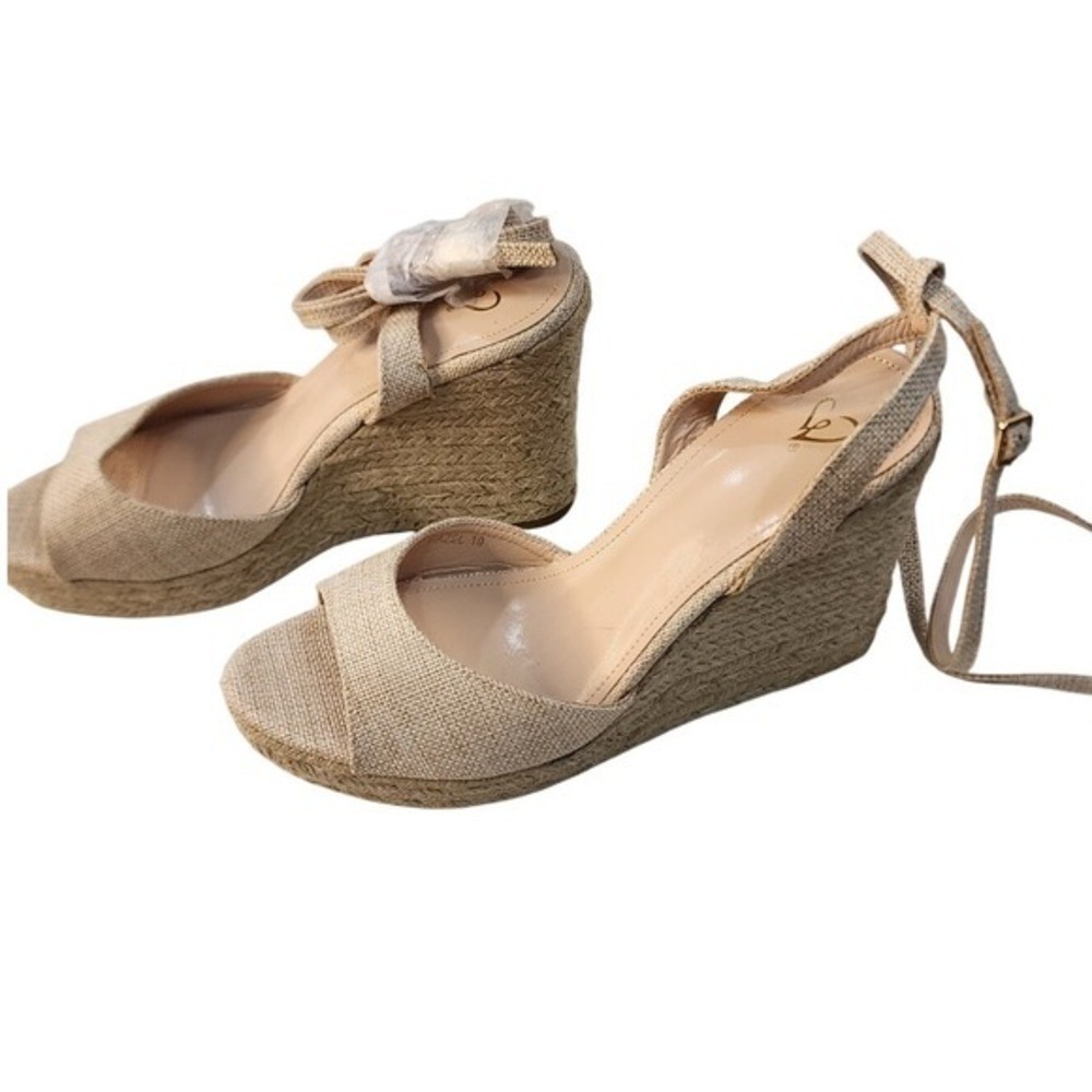 New Windsor Espadrille Wedge Sandals 10 Tan Balletcore Lace Up Street Style