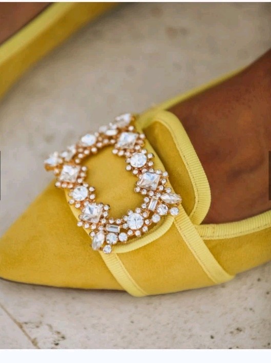 Chase & Chloe Ballet Flats James Yellow Faux Suede Rhinestone Buckle Women 10