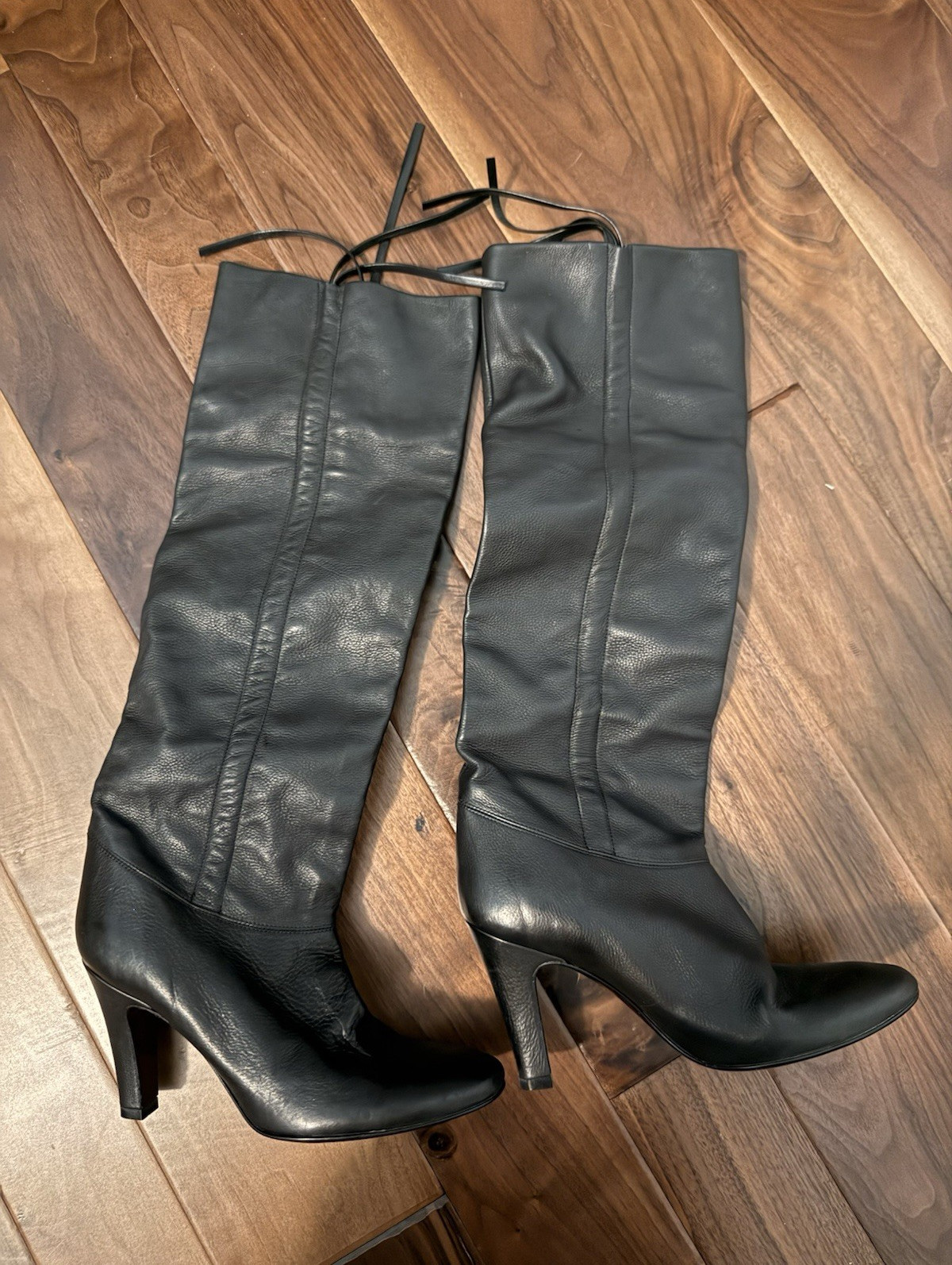 Sigerson Morrison Women’s Black Leather Knee High Lace-Up Pointed Toe Boot 6