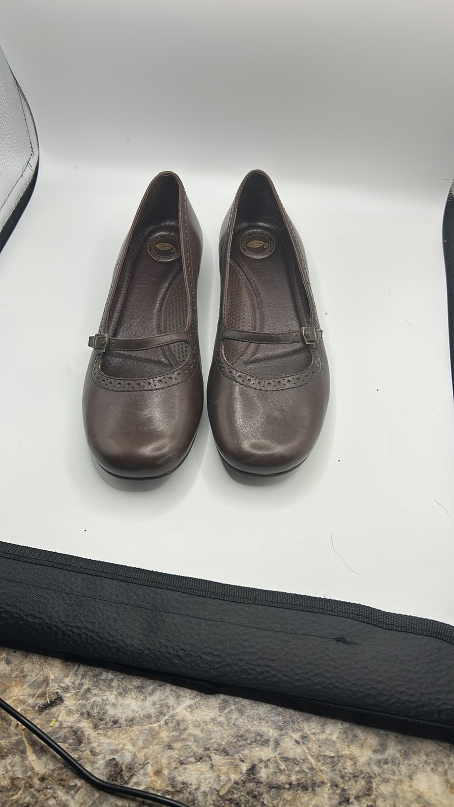 Nurture Brown Leather Mary Jane Flat Shoes with Brogue Detail Size 8.5M