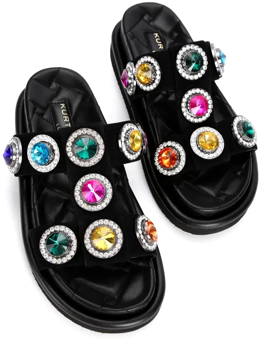 NEW $185 Kurt Geiger London Orson Crystal Sandal Slide Black EU 37 US 7
