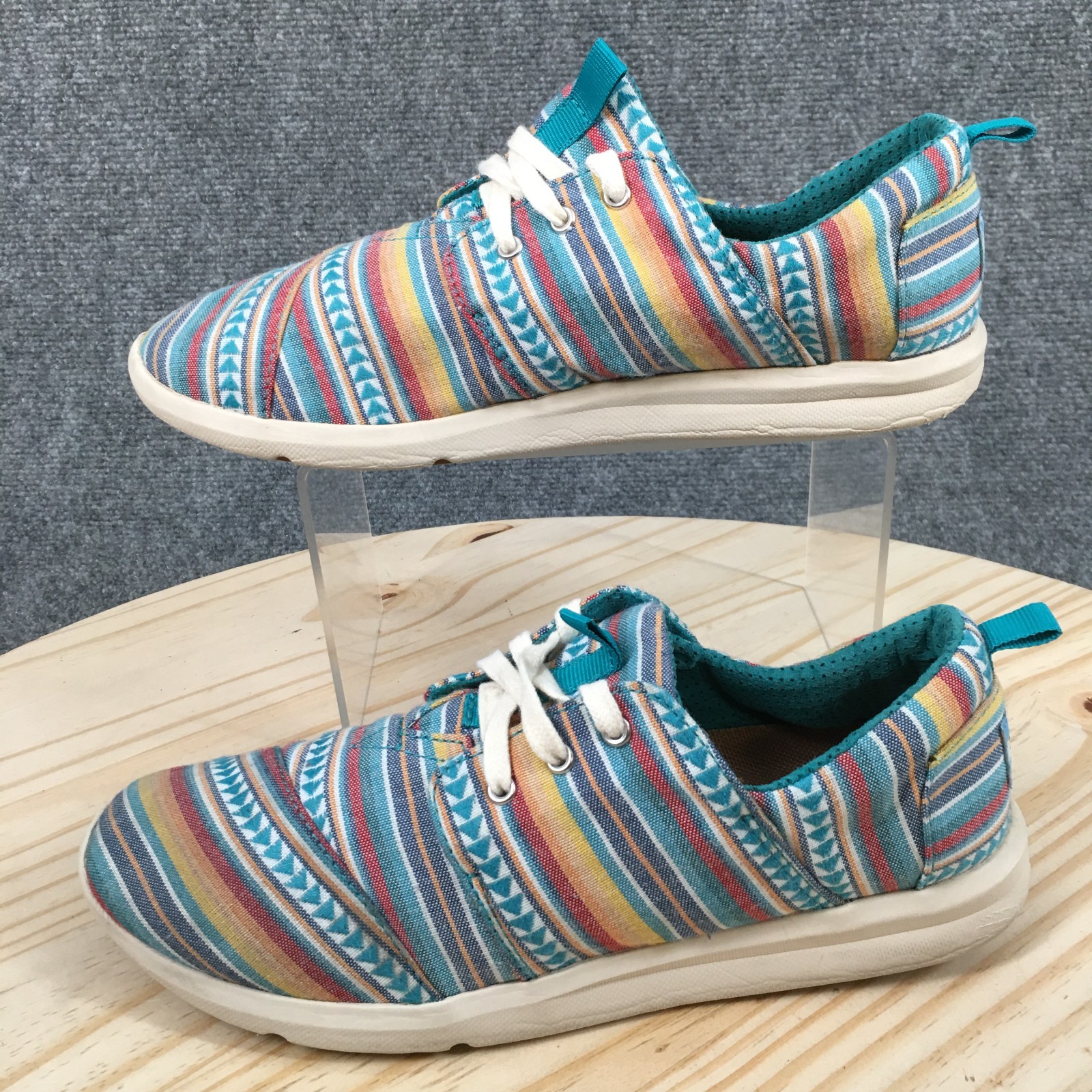 TOMS Shoes Womens 8 Del Rey Striped Casual Lace Up Sneakers Blue Multicolor