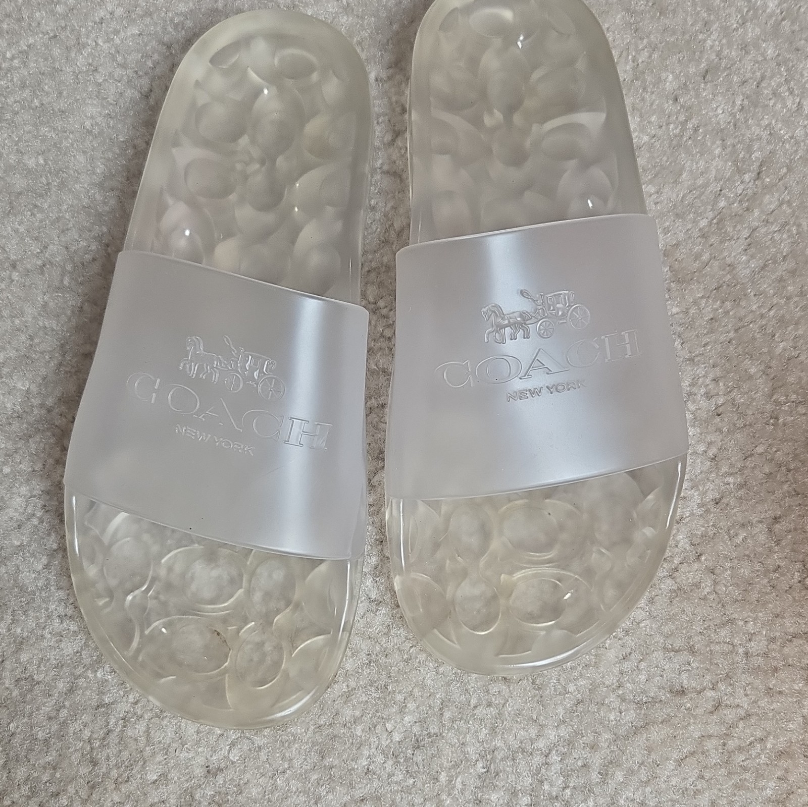 COACH Women’s Clear/White Logo Plastic Slide Sandals Slip On Casual US 8