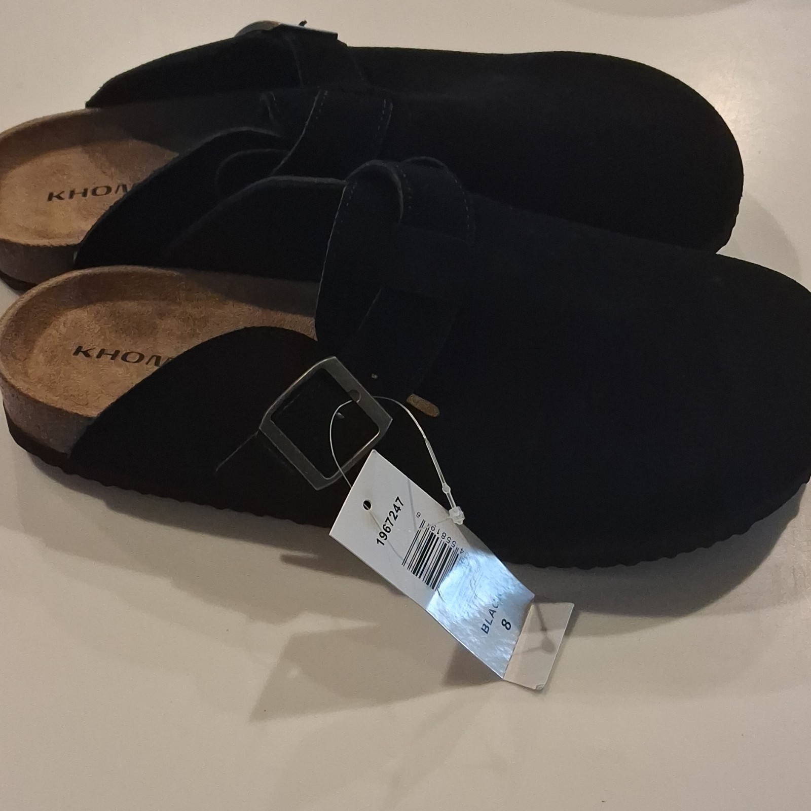 Khombu Women’s Black Suede Comfort Clog Mule Buckle Adjustable Size 8