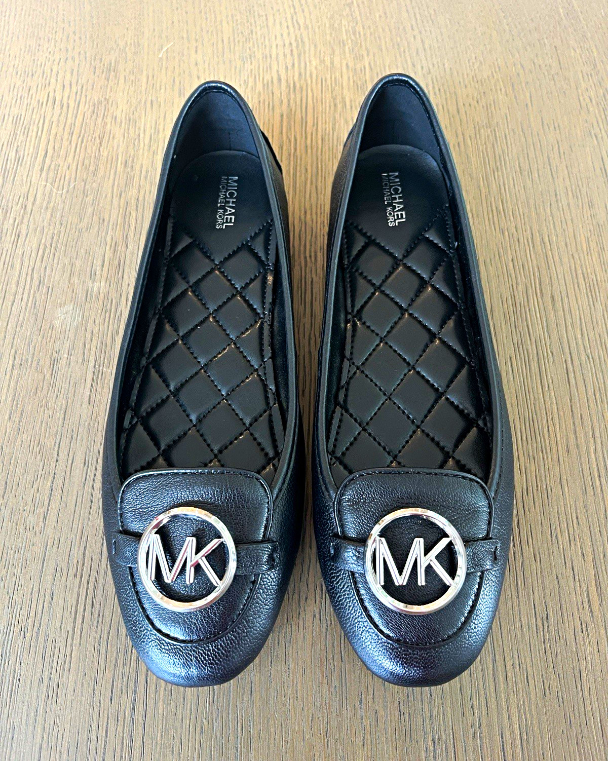 MICHAEL Michael Kors Black Quilted Leather Logo Cushioned Ballet Flats 9.5 M