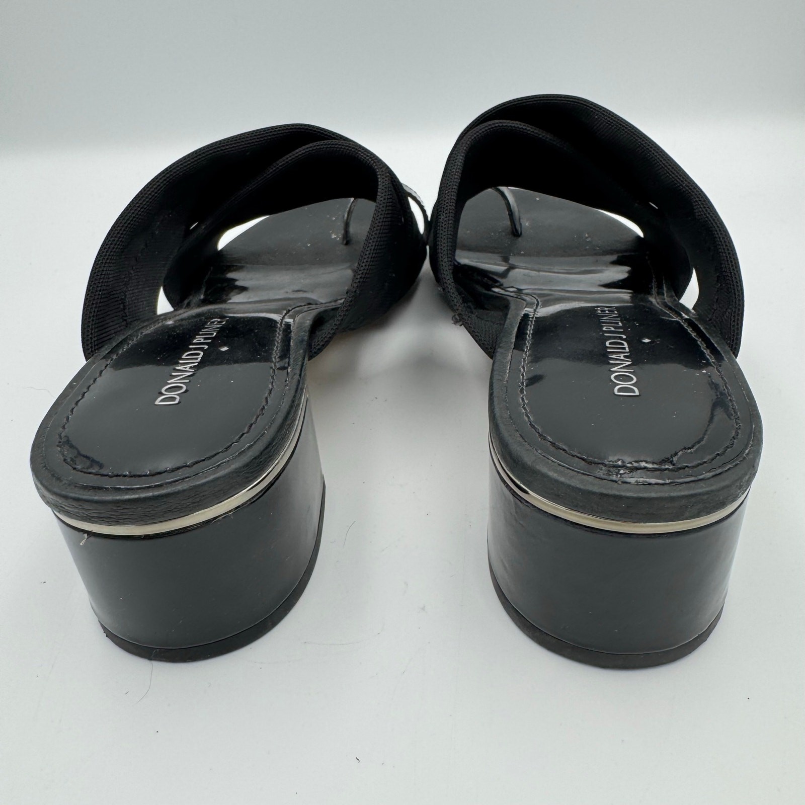 Donald J Pliner Toto Black Stretch Toe Ring Slide Sandals Block Heel Women’s 7M