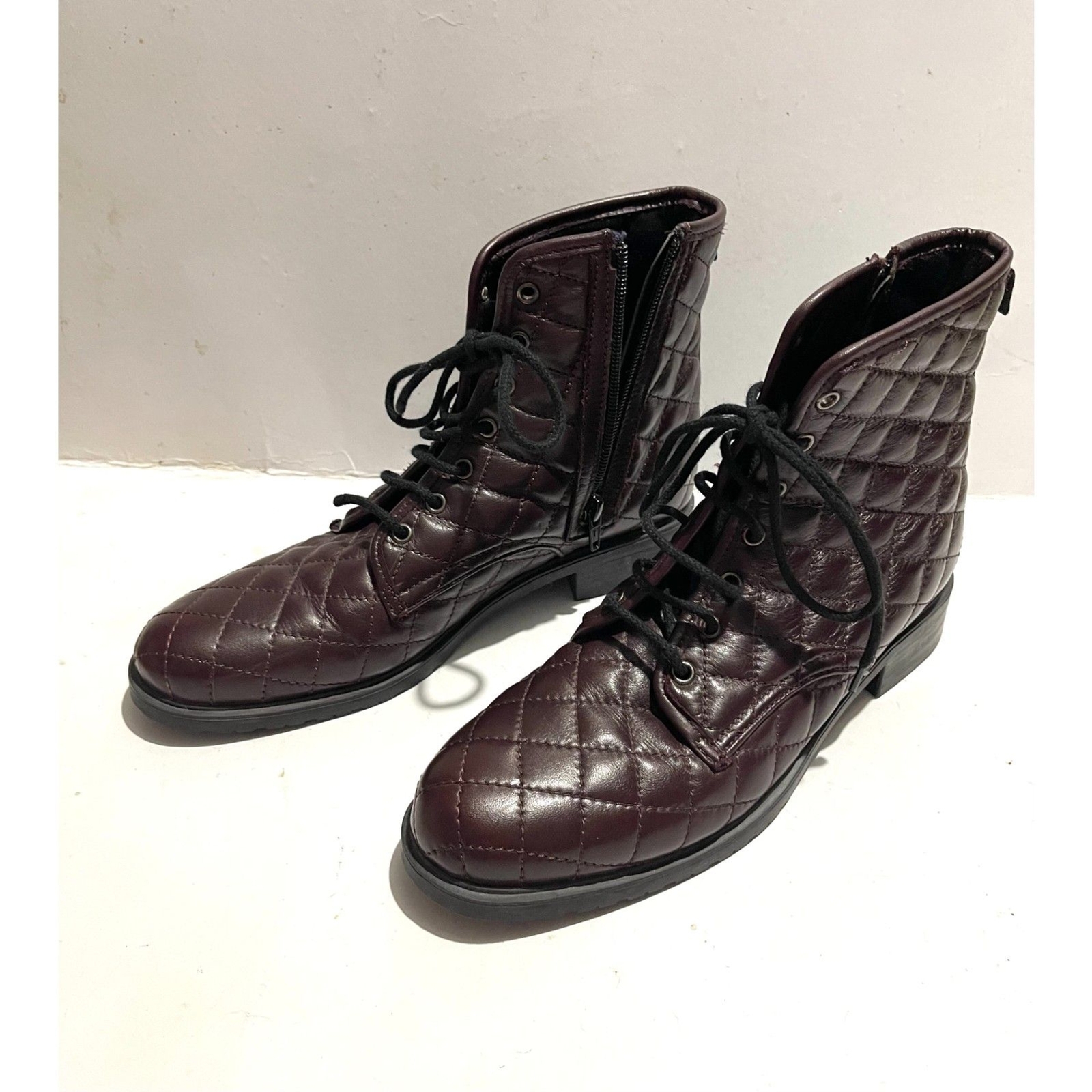 The Flexx quilted lace up combat boots chocolate brown leather casual women 8
